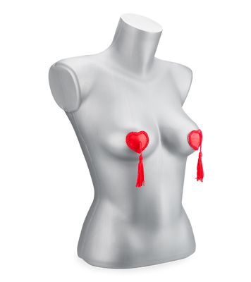 Burlesque red heart and pompom nipple pasties