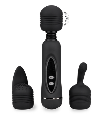 Fantasy Wand black vibrator with 3 removable heads
