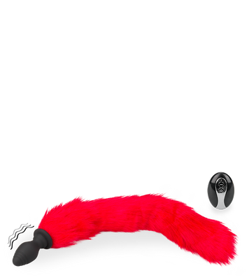 Red faux fur vibrating butt plug