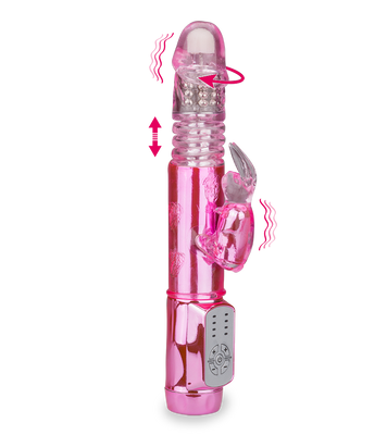 Rotating and thrusting rabbit vibrator
