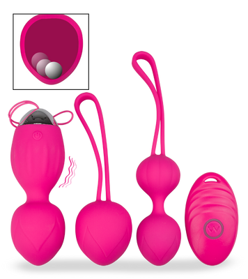 Sex toy set with two Ben Wa balls and a remote control vibrating egg