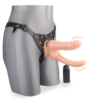 Strap-on harness kit with vibrating double penetration dildo