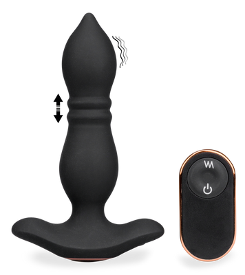 Verso remote-controlled vibrating and thrusting butt plug