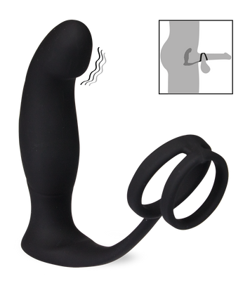 Wandering vibrating double cock ring prostate stimulator