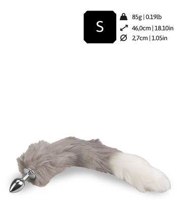 White and grey vegan fur fox tail butt plug